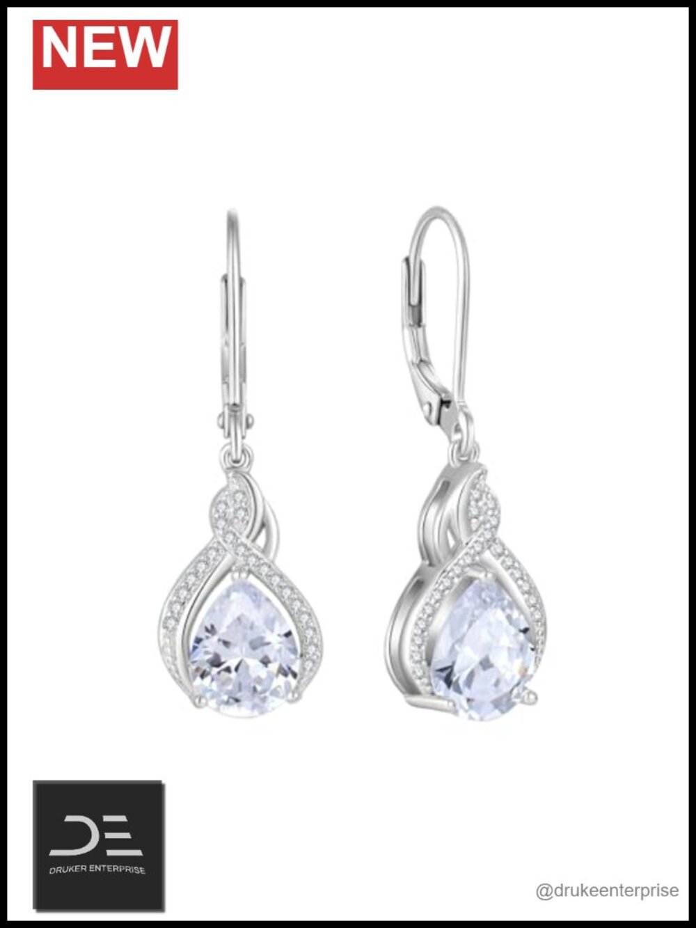 925 Sterling Silver Infinity Teardrop Earrings, Cubic Zirconia Drop Dangle,